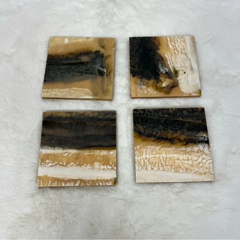 WEST ELM CORDAI SQUARE RESIN COASTERS SET OF 4 IN BROWN